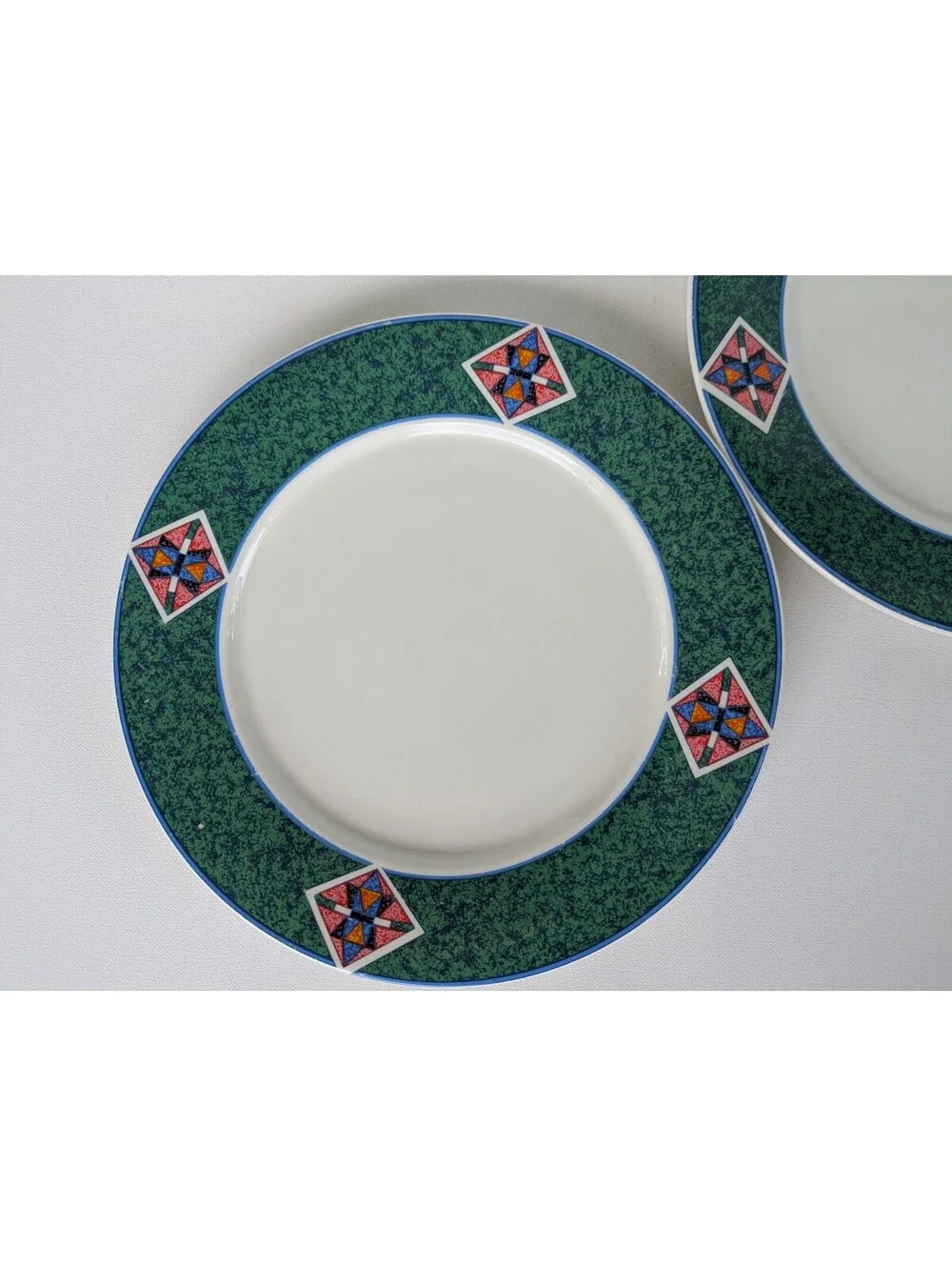 1990s Geometric / Southwestern Pattern Stonewear Plates (2), Lynn's Avanel